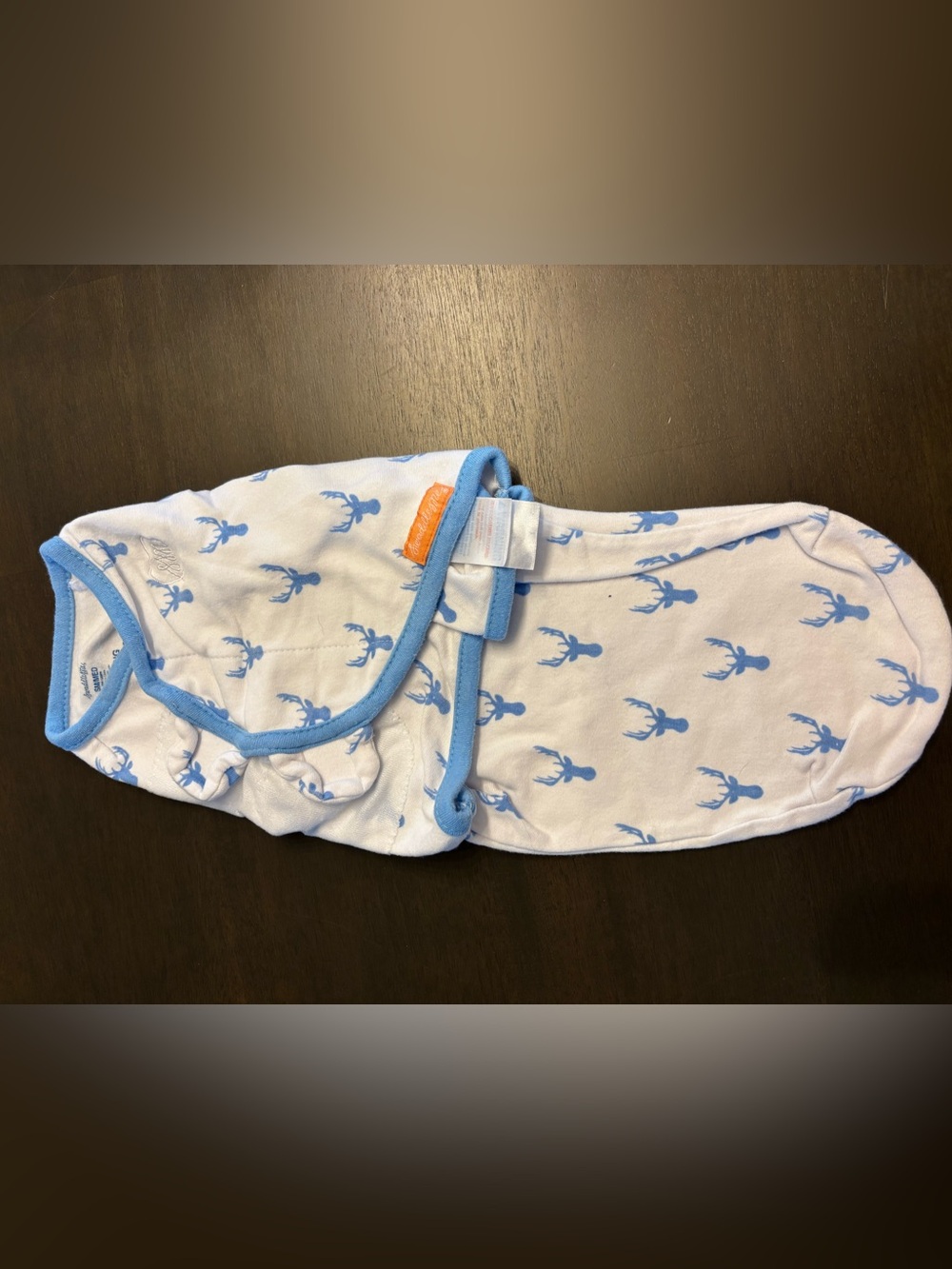 SwaddleMe White Baby Swaddle with Blue Deer Print and Blue Trim